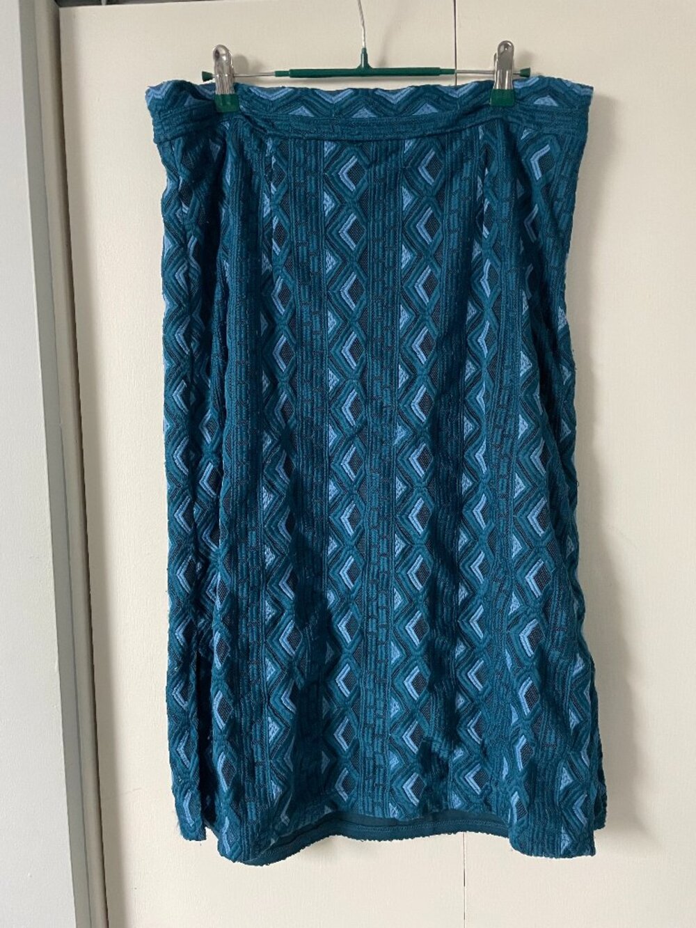 By Anthropologie Blue Pencil Skirt with Geometric Lace Pattern Sz 14